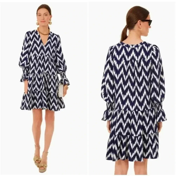 Tuckernuck Dresses & Skirts - Pomander Place Tuckernuck Navy Ikat Kenzo Dress size S Chevron